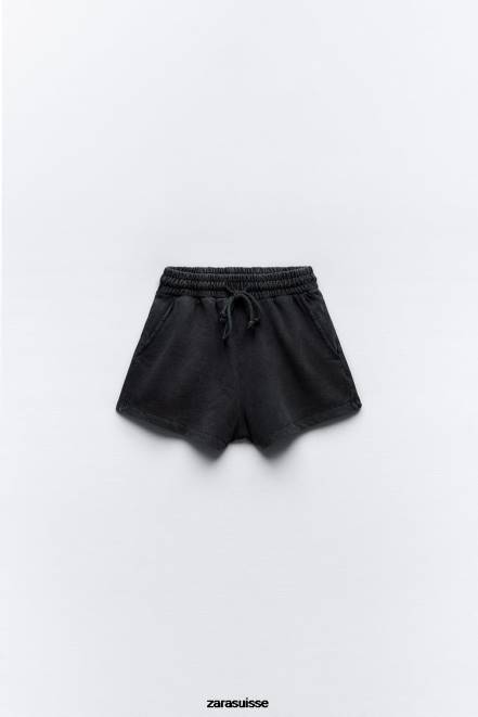 Zara vêtements P66V553 femmes short pelucheux effet délavé noir