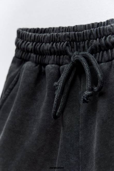 Zara vêtements P66V553 femmes short pelucheux effet délavé noir