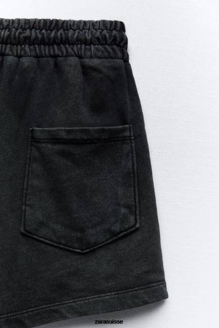 Zara vêtements P66V553 femmes short pelucheux effet délavé noir