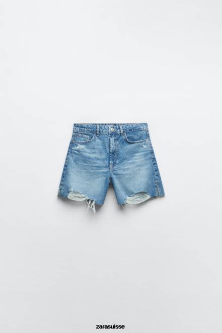 Zara vêtements P66V555 femmes short en jean déchiré z1975 bleu moyen