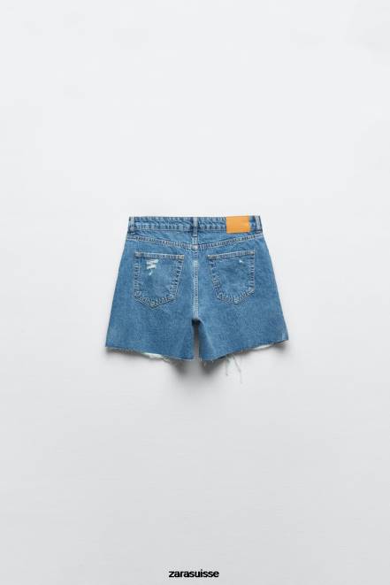 Zara vêtements P66V555 femmes short en jean déchiré z1975 bleu moyen