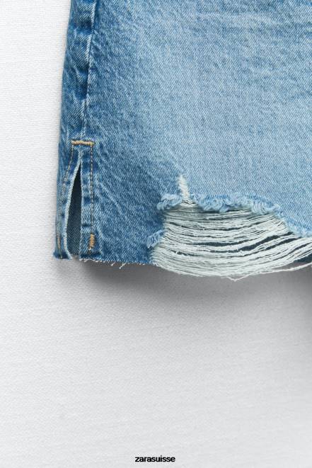 Zara vêtements P66V555 femmes short en jean déchiré z1975 bleu moyen