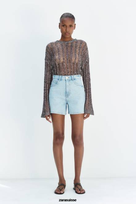 Zara vêtements P66V565 femmes short en jean coupe mom taille haute z1975 indigo