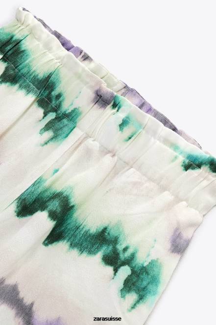 Zara vêtements P66V568 femmes short tie-dye à taille élastique multicolore