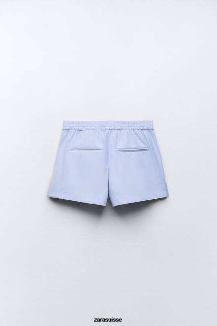 Zara vêtements P66V580 femmes short en popeline boutonné bleu ciel