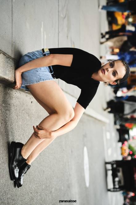 Zara vêtements P66V592 femmes short coupe mom taille haute z1975 bleu clair