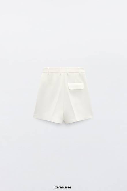 Zara vêtements P66V599 femmes short plissé taille haute blanc d'huître