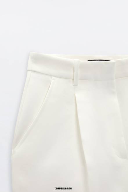 Zara vêtements P66V599 femmes short plissé taille haute blanc d'huître