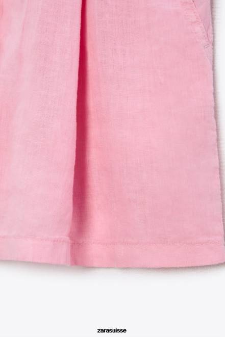 Zara vêtements P66V607 femmes short en lin à passant de ceinture bubble-gum