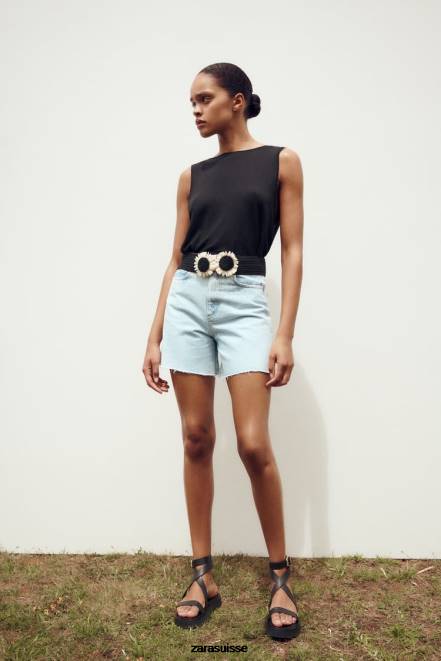 Zara vêtements P66V611 femmes short taille haute z1975 bleu clair