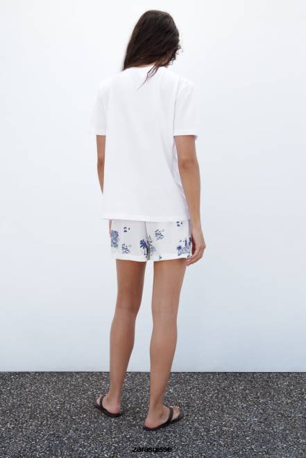 Zara vêtements P66V615 femmes short brodé Navet blanc