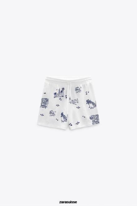 Zara vêtements P66V615 femmes short brodé Navet blanc