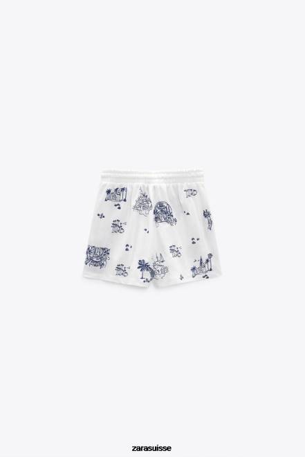Zara vêtements P66V615 femmes short brodé Navet blanc