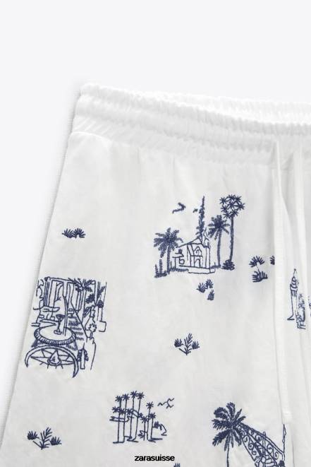 Zara vêtements P66V615 femmes short brodé Navet blanc