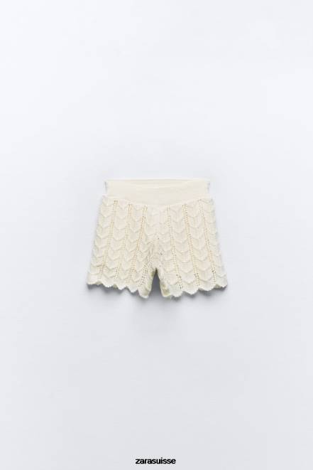 Zara vêtements P66V620 femmes short au crochet écru