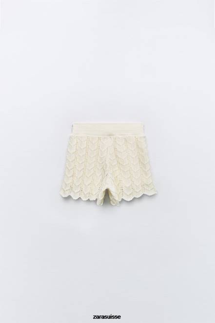 Zara vêtements P66V620 femmes short au crochet écru