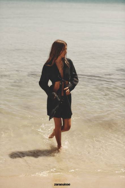 Zara vêtements P66V621 femmes short structuré noir