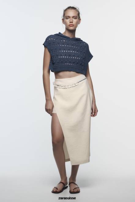 Zara vêtements P66V624 femmes short paréo mi-long écru