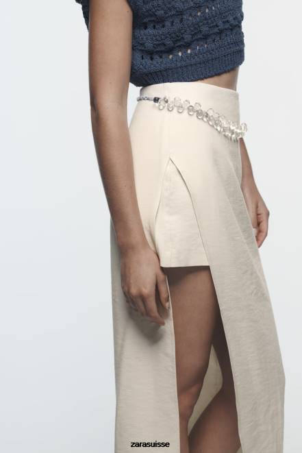 Zara vêtements P66V624 femmes short paréo mi-long écru