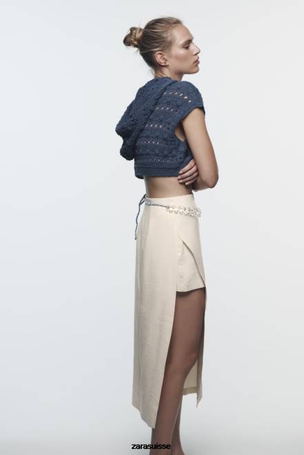 Zara vêtements P66V624 femmes short paréo mi-long écru