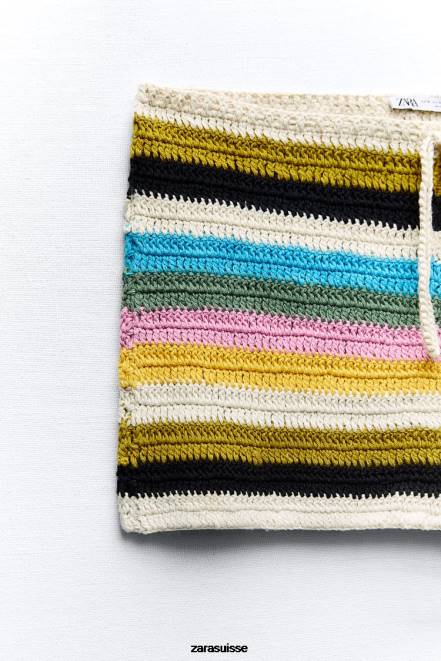 Zara vêtements P66V625 femmes short en crochet rayé rose/mauve