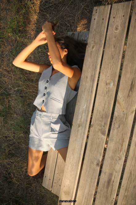 Zara vêtements P66V139 femmes gilet sur mesure gris