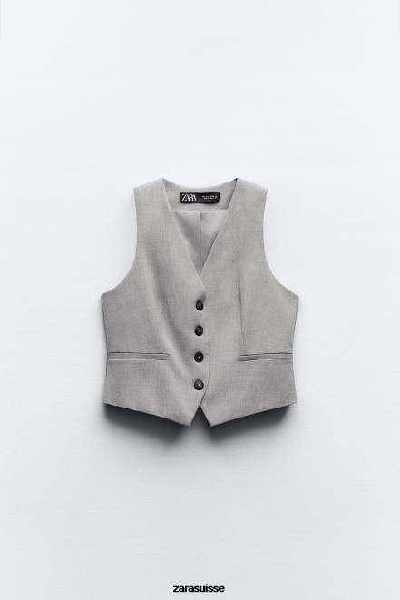 Zara vêtements P66V139 femmes gilet sur mesure gris