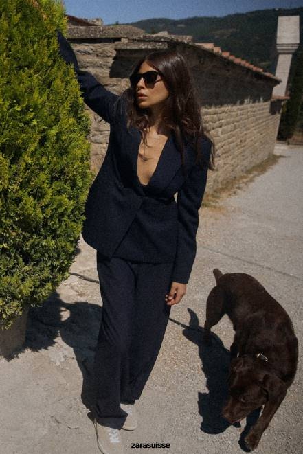 Zara vêtements P66V140 femmes blazer à double boutonnage bleu marine