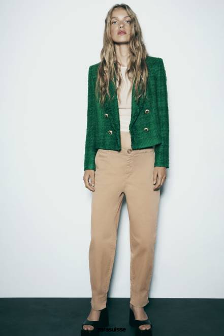 Zara vêtements P66V141 femmes blazer effiloché à double boutonnage vert