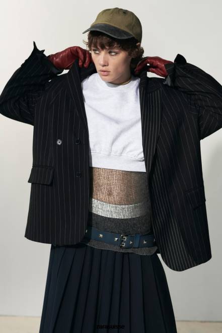 Zara vêtements P66V142 femmes blazer oversize à fines rayures noir