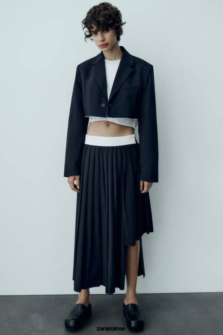 Zara vêtements P66V143 femmes blazer court à rayures bleu