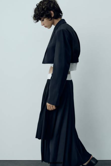 Zara vêtements P66V143 femmes blazer court à rayures bleu