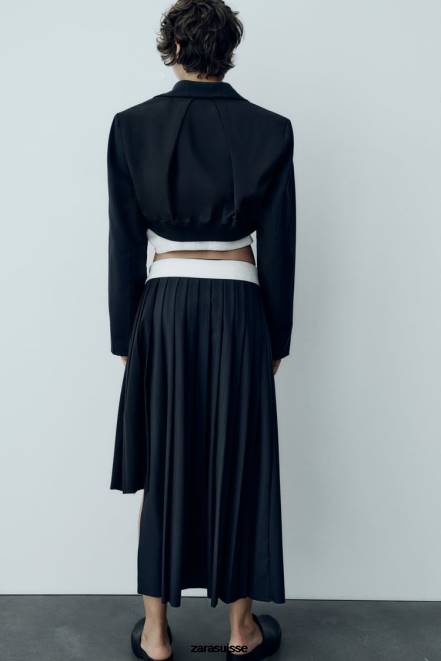 Zara vêtements P66V143 femmes blazer court à rayures bleu