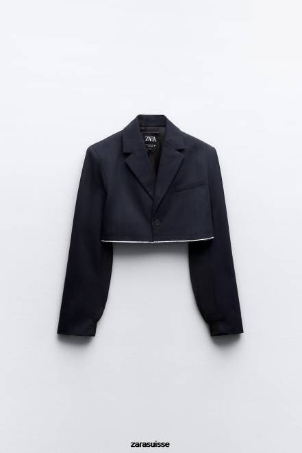 Zara vêtements P66V143 femmes blazer court à rayures bleu