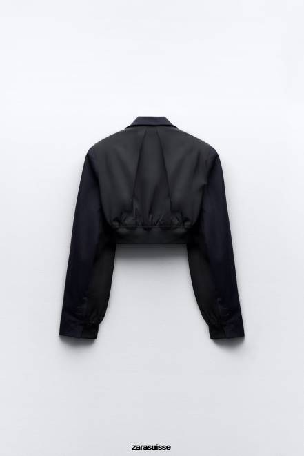Zara vêtements P66V143 femmes blazer court à rayures bleu