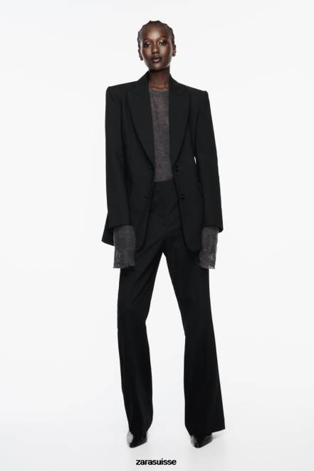 Zara vêtements P66V144 femmes blazer ajusté à coutures noir
