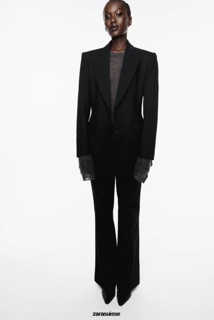 Zara vêtements P66V144 femmes blazer ajusté à coutures noir