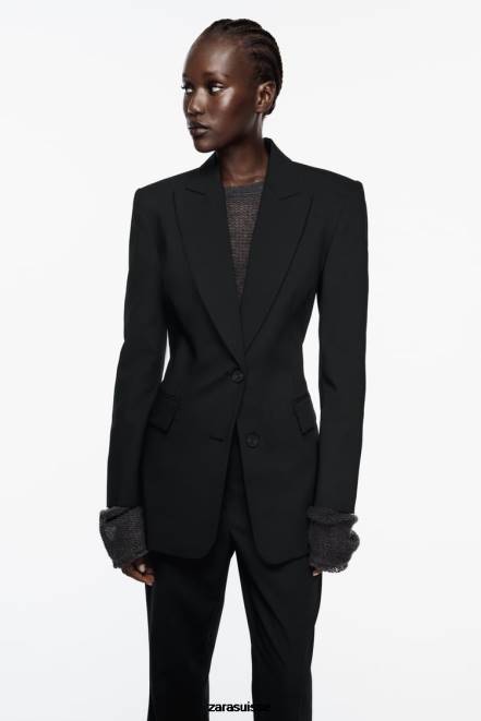 Zara vêtements P66V144 femmes blazer ajusté à coutures noir