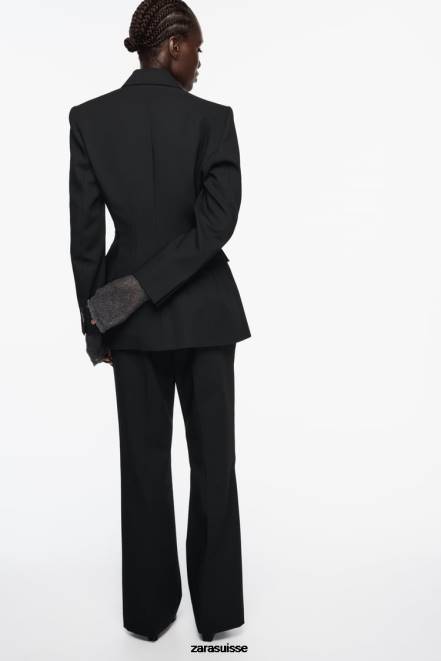 Zara vêtements P66V144 femmes blazer ajusté à coutures noir
