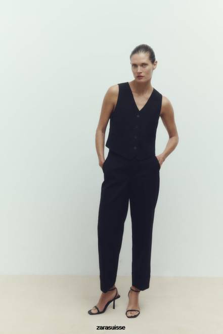 Zara vêtements P66V145 femmes gilet sur mesure noir