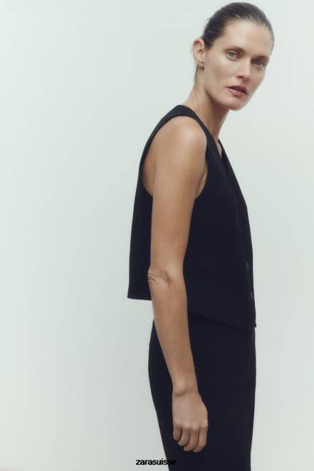 Zara vêtements P66V145 femmes gilet sur mesure noir