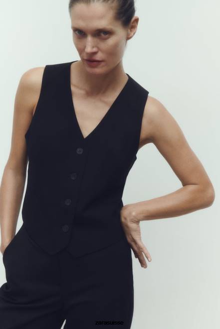 Zara vêtements P66V145 femmes gilet sur mesure noir
