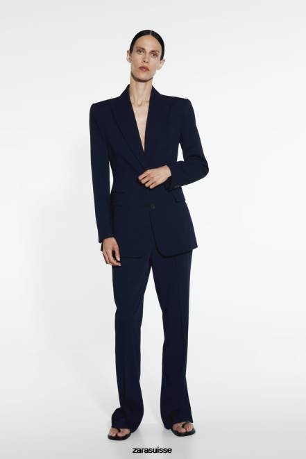 Zara vêtements P66V146 femmes blazer ajusté à coutures bleu marine