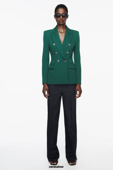 Zara vêtements P66V152 femmes blazer ajusté à double boutonnage vert