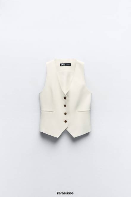 Zara vêtements P66V153 femmes gilet sur mesure écru
