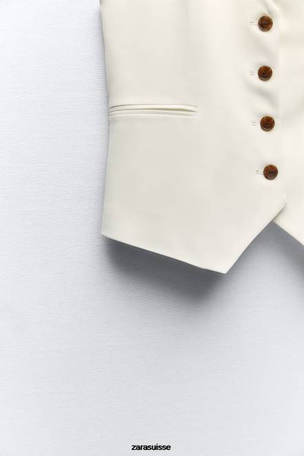 Zara vêtements P66V153 femmes gilet sur mesure écru