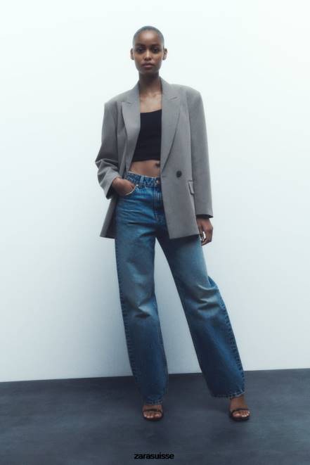 Zara vêtements P66V156 femmes veste oversize à double boutonnage marnes grises