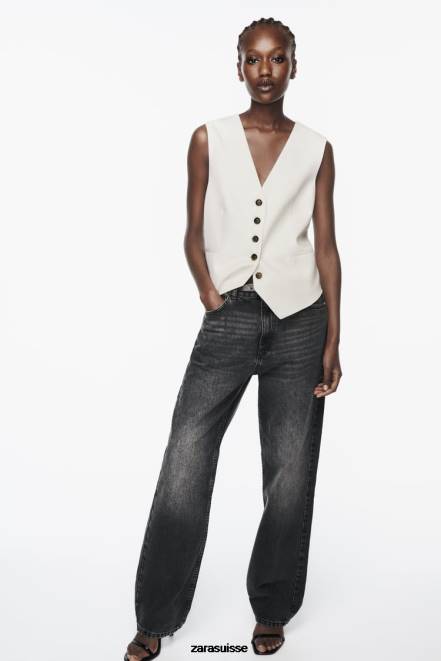 Zara vêtements P66V157 femmes gilet sur mesure beige clair