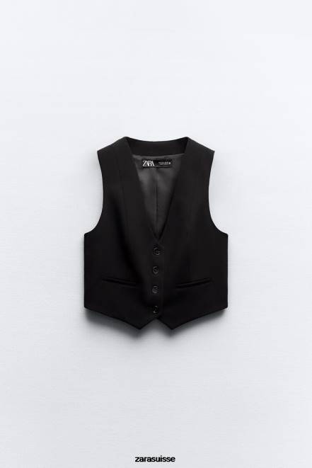 Zara vêtements P66V158 femmes gilet sur mesure noir