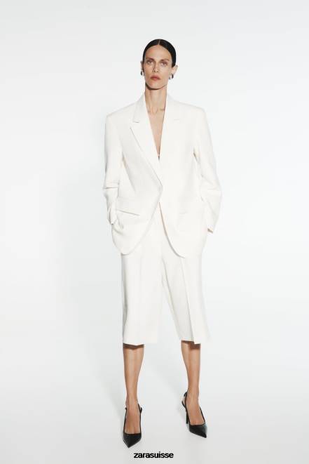 Zara vêtements P66V160 femmes blazer coupe droite blanc d'huître